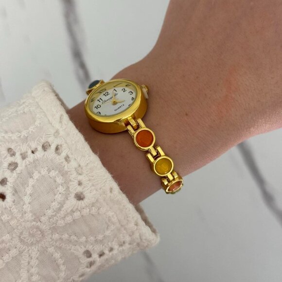 Sku0516 Retro Gold/Multicoloured Women Fashion Watch Stainless steel + gift‎ bag main image 6